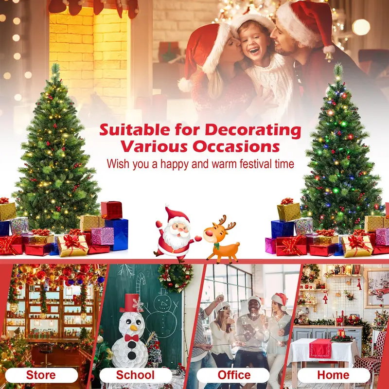GoPlus-Künstlicher Weihnachtsbaum mit Vorverkabelung, klappbarer Weihnachtsbaum mit 670 PVC- und Kiefernnadeln-Zweigspitzen 2