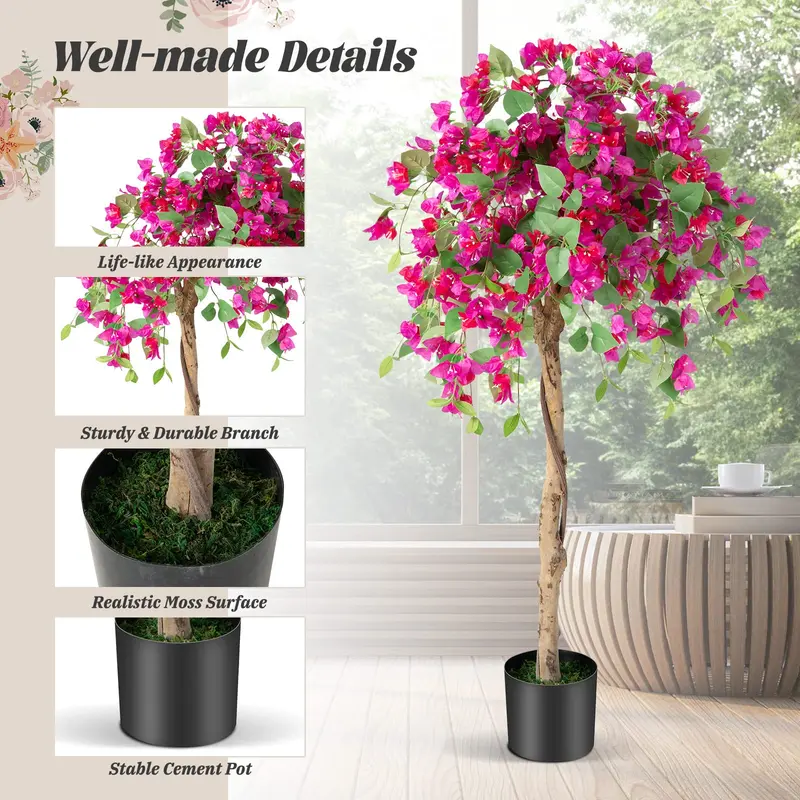 GoPlus Kunst-Bougainvillea-Baum, 1,37 m (4,5 ft), künstliche Topfpflanze mit 312 Blüten