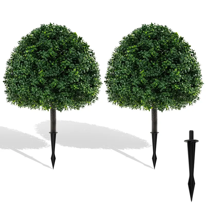 Goplus Kunst-Boxwood-Kugelbaum-Set, 70 cm (28 Zoll), künstliche Heckenpflanzen mit Sonnenschutz