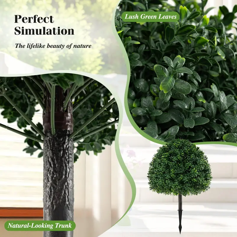 Goplus Kunst-Boxwood-Kugelbaum-Set, 70 cm (28 Zoll), künstliche Heckenpflanzen mit Sonnenschutz