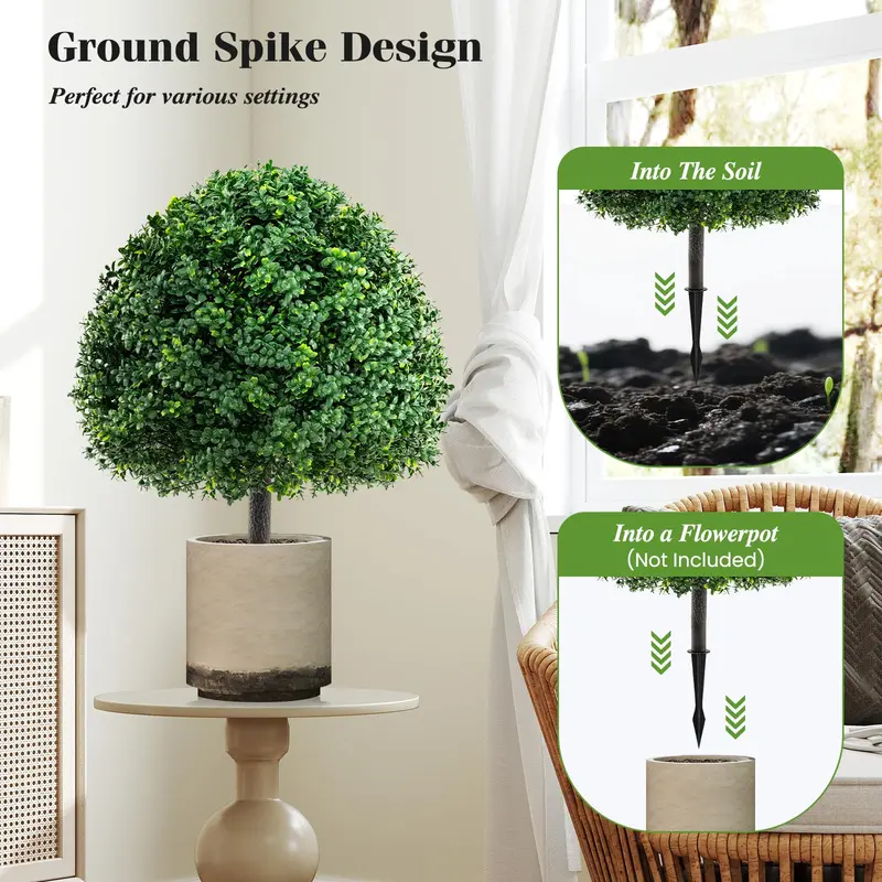 Goplus Kunst-Boxwood-Kugelbaum-Set, 70 cm (28 Zoll), künstliche Heckenpflanzen mit Sonnenschutz