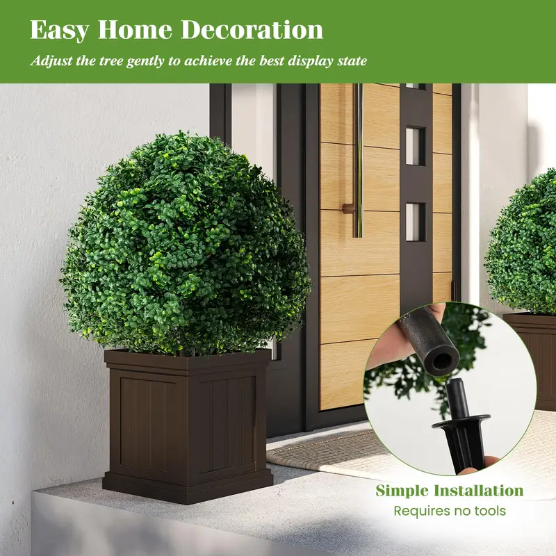 Goplus Kunst-Boxwood-Kugelbaum-Set, 70 cm (28 Zoll), künstliche Heckenpflanzen mit Sonnenschutz