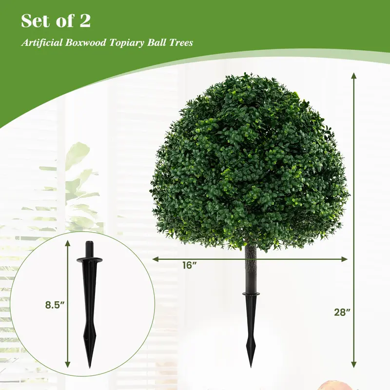 Goplus Kunst-Boxwood-Kugelbaum-Set, 70 cm (28 Zoll), künstliche Heckenpflanzen mit Sonnenschutz