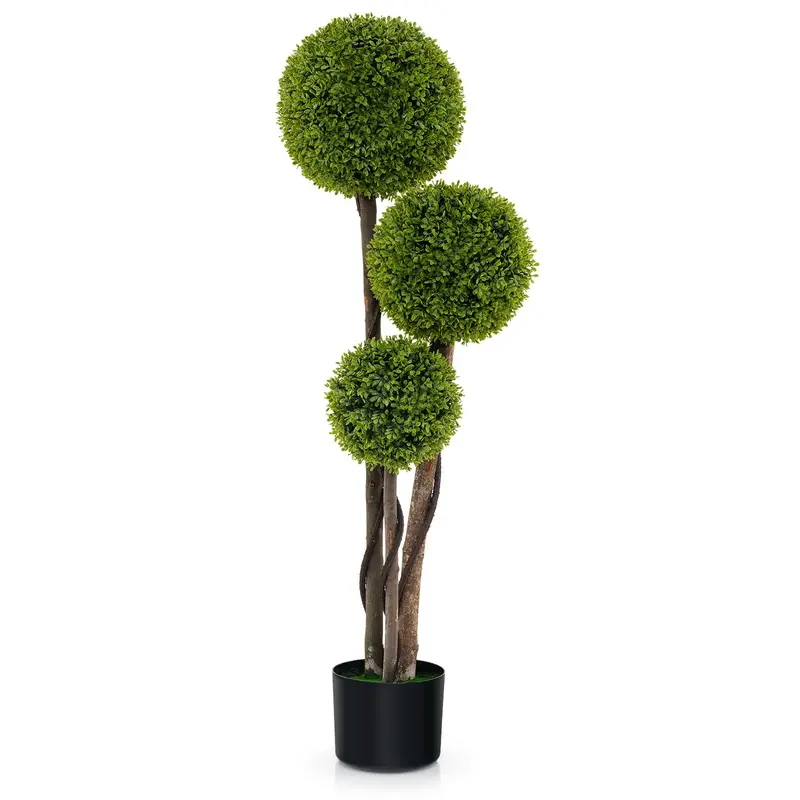 GoPlus Kunst-Boxwood-Topiary-Kugelbaum (120 cm), künstliche Topfpflanze mit Zypressenoptik und gewichtetem Topf – Drei Kugeln