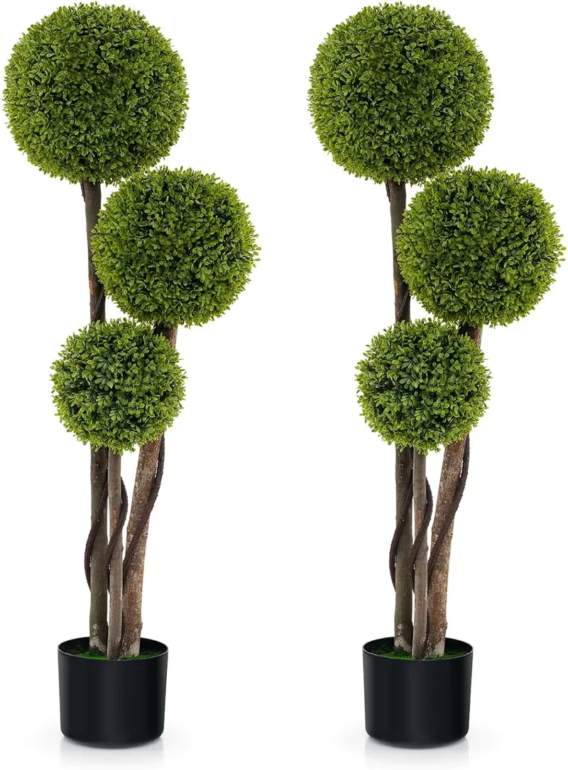 GoPlus Kunst-Boxwood-Topiary-Kugelbaum (120 cm), künstliche Topfpflanze mit Zypressenoptik und gewichtetem Topf – Drei Kugeln