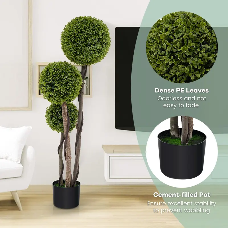 GoPlus Kunst-Boxwood-Topiary-Kugelbaum (120 cm), künstliche Topfpflanze mit Zypressenoptik und gewichtetem Topf – Drei Kugeln