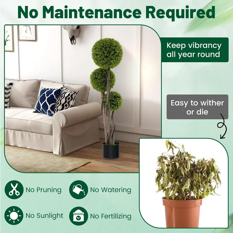 GoPlus Kunst-Boxwood-Topiary-Kugelbaum (120 cm), künstliche Topfpflanze mit Zypressenoptik und gewichtetem Topf – Drei Kugeln