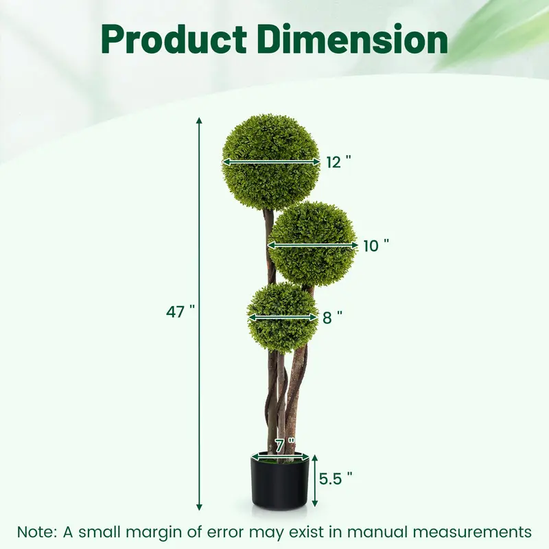 GoPlus Kunst-Boxwood-Topiary-Kugelbaum (120 cm), künstliche Topfpflanze mit Zypressenoptik und gewichtetem Topf – Drei Kugeln