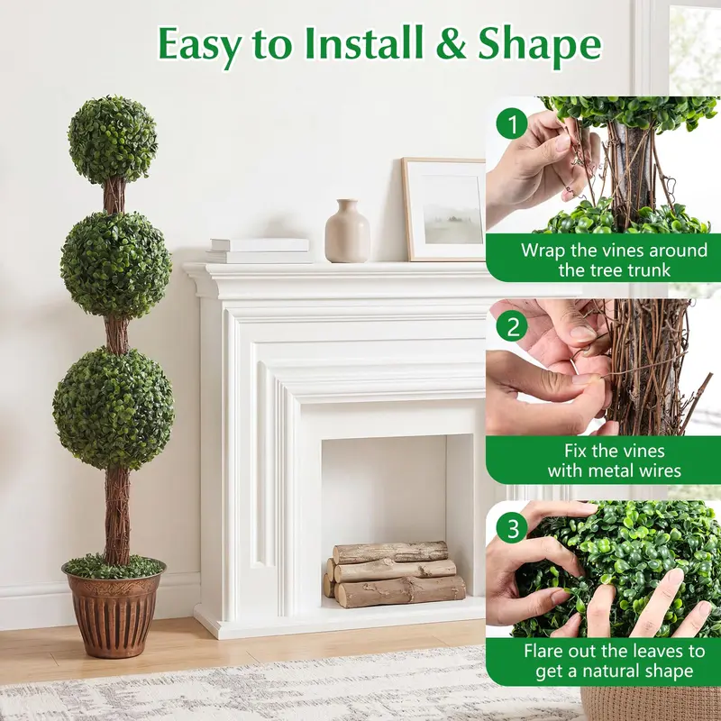 GoPlus Kunst-Boxwoodbaum mit drei Kugeln, 120 cm, künstlicher Topiary-Baum (1/2)