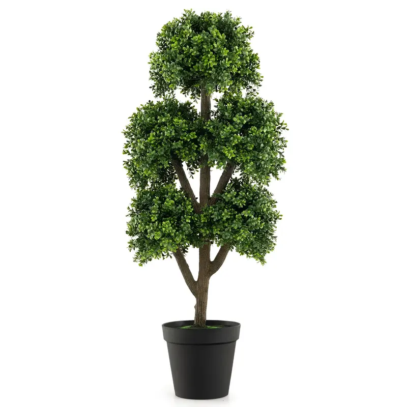 GoPlus Kunst-Buchsbaum-Topiarybaum, 114 cm hoch, künstliche Topfpflanze mit 5 kugelförmigen Topiaries und Zementblumentopf