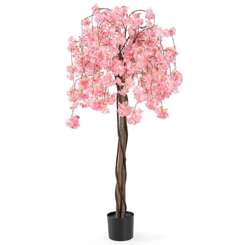 Goplus Kunst-Kirschblütenbaum, 167 cm, künstliche Blütenpflanze mit blühendem Baum in Kindergarten-Topf