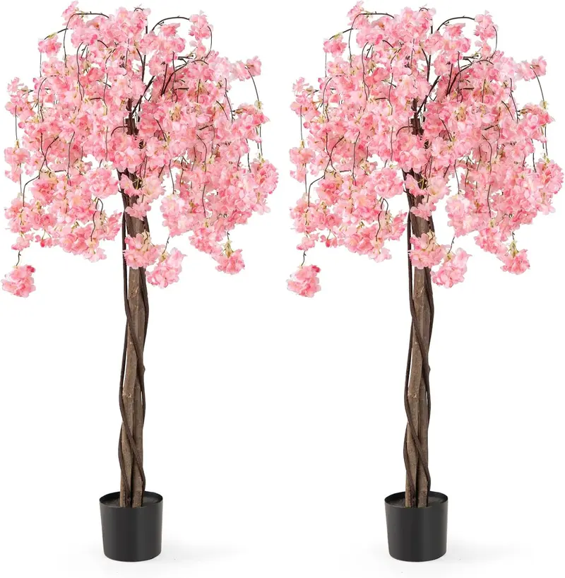 Goplus Kunst-Kirschblütenbaum, 167 cm, künstliche Blütenpflanze mit blühendem Baum in Kindergarten-Topf