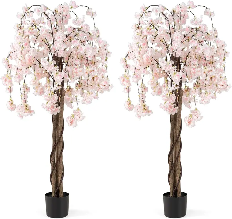 Goplus Kunst-Kirschblütenbaum, 167 cm, künstliche Blütenpflanze mit blühendem Baum in Kindergarten-Topf