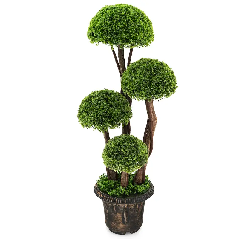 GoPlus Kunst-Kypresse in Kugelform, 90 cm, künstliche Topfpflanze mit Zementgefülltem Übertopf (1/2 Packung)