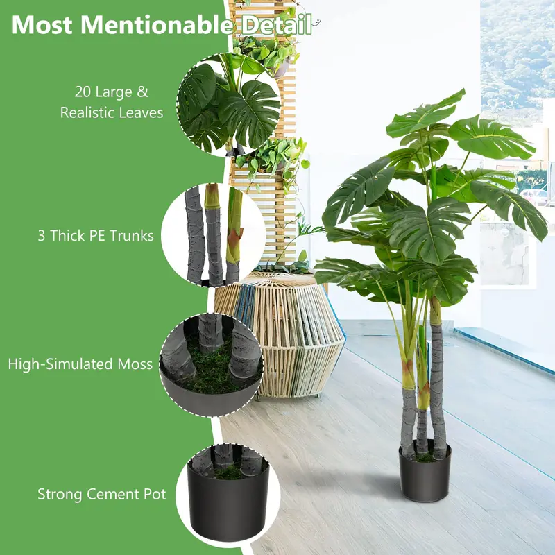 GoPlus Kunst-Monstera Deliciosa, 122 cm hoch, mit 20 großen Blättern – künstlicher tropischer Palmbaum