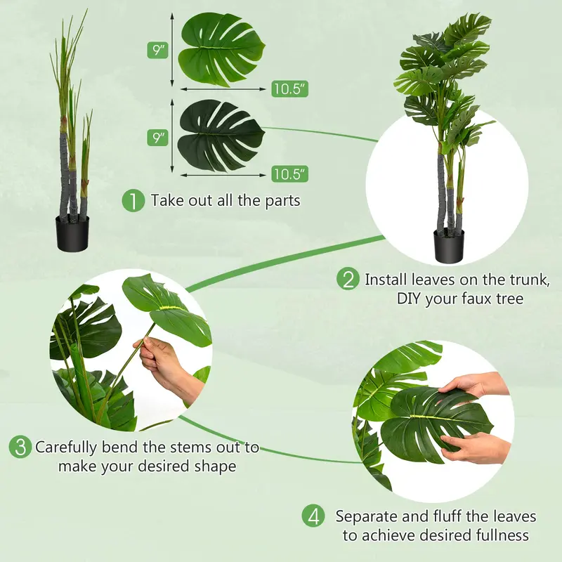GoPlus Kunst-Monstera Deliciosa, 122 cm hoch, mit 20 großen Blättern – künstlicher tropischer Palmbaum