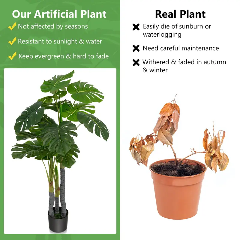GoPlus Kunst-Monstera Deliciosa, 122 cm hoch, mit 20 großen Blättern – künstlicher tropischer Palmbaum