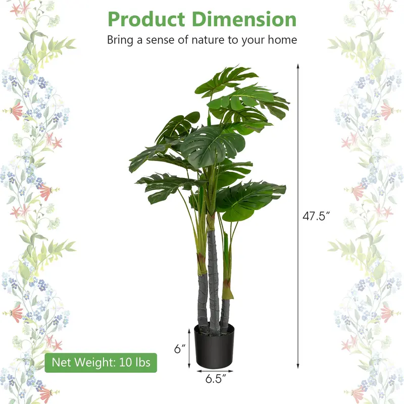 GoPlus Kunst-Monstera Deliciosa, 122 cm hoch, mit 20 großen Blättern – künstlicher tropischer Palmbaum