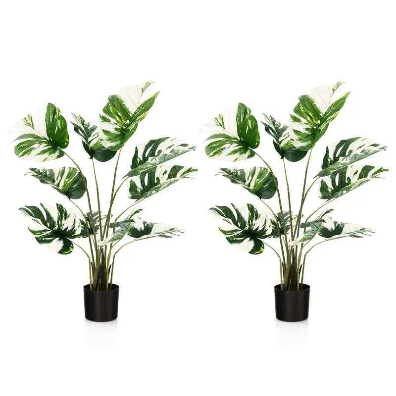 GoPlus Kunst-Monstera-Deliciosa-Pflanze, 122 cm, 2er-Pack – Hochwertiger künstlicher tropischer Palmenbaum mit 10 dekorativen geschlitzten Blättern im Übertopf