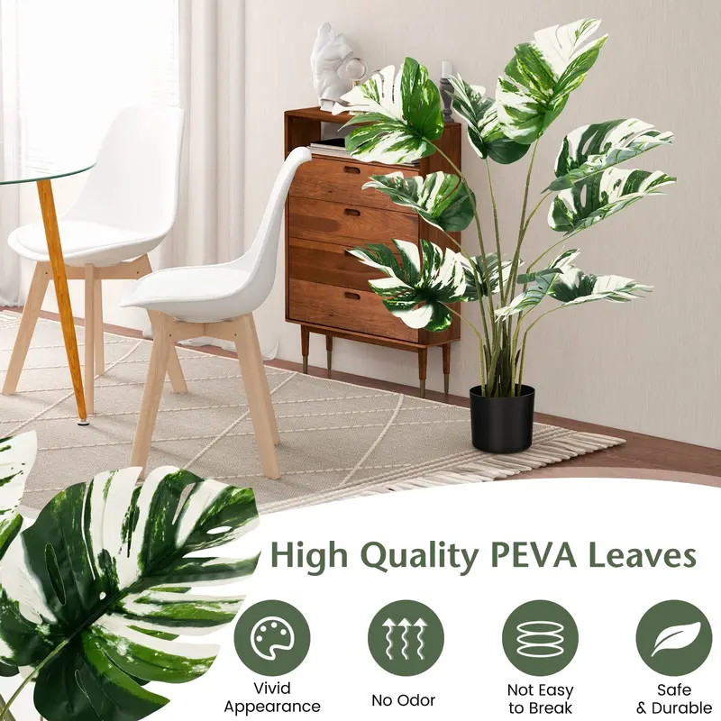 GoPlus Kunst-Monstera-Deliciosa-Pflanze, 122 cm, 2er-Pack – Hochwertiger künstlicher tropischer Palmenbaum mit 10 dekorativen geschlitzten Blättern im Übertopf 2