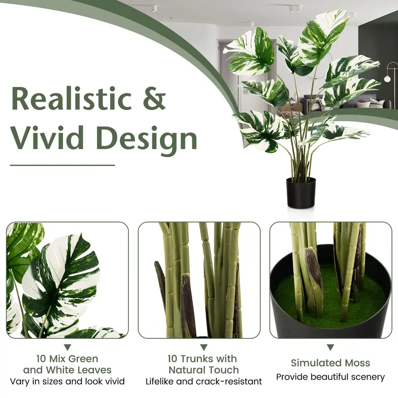 GoPlus Kunst-Monstera-Deliciosa-Pflanze, 122 cm, 2er-Pack – Hochwertiger künstlicher tropischer Palmenbaum mit 10 dekorativen geschlitzten Blättern im Übertopf