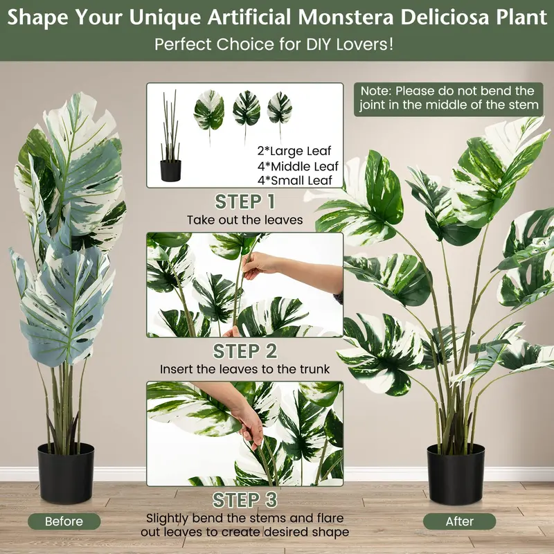 GoPlus Kunst-Monstera-Deliciosa-Pflanze, 122 cm, 2er-Pack – Hochwertiger künstlicher tropischer Palmenbaum mit 10 dekorativen geschlitzten Blättern im Übertopf