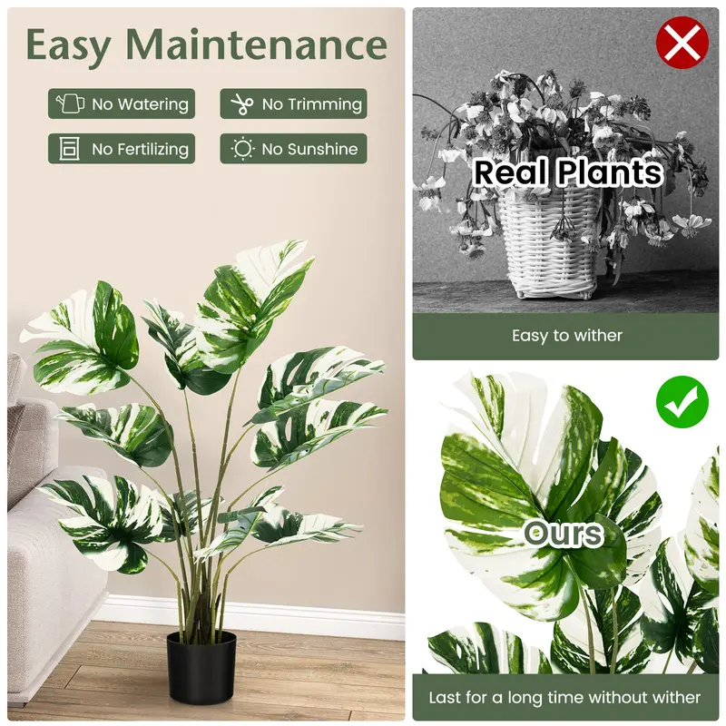 GoPlus Kunst-Monstera-Deliciosa-Pflanze, 122 cm, 2er-Pack – Hochwertiger künstlicher tropischer Palmenbaum mit 10 dekorativen geschlitzten Blättern im Übertopf