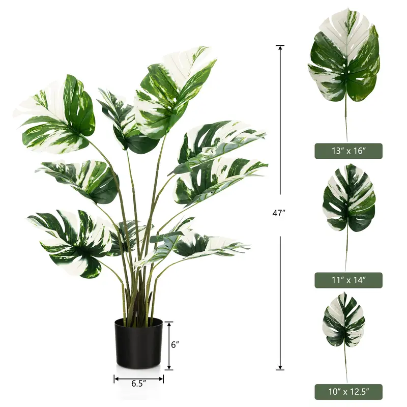 GoPlus Kunst-Monstera-Deliciosa-Pflanze, 122 cm, 2er-Pack – Hochwertiger künstlicher tropischer Palmenbaum mit 10 dekorativen geschlitzten Blättern im Übertopf