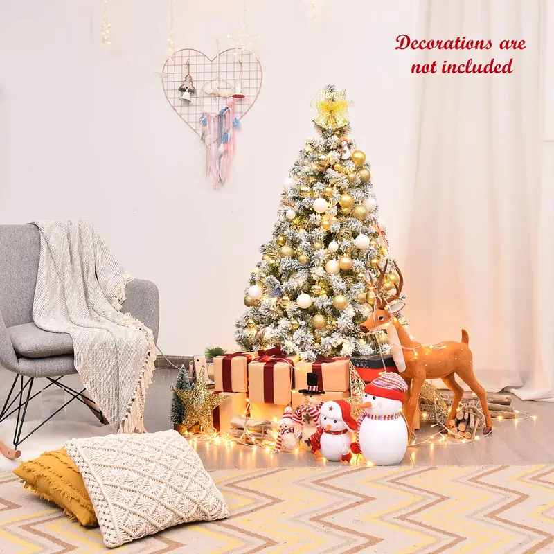 GoPlus Kunst-Weihnachtsbaum mit Schnee-Effekt, 1,37 m / 1,83 m / 2,29 m, vorverkabelt mit warmweißen LED-Leuchten und Metallständer 2