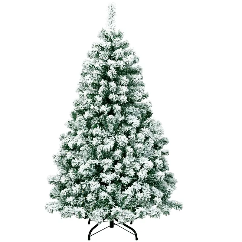 GoPlus Kunst-Weihnachtsbaum mit Schnee-Effekt, 1,37 m / 1,83 m / 2,29 m, vorverkabelt mit warmweißen LED-Leuchten und Metallständer