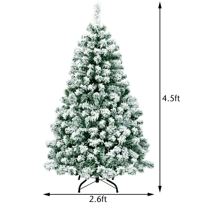 GoPlus Kunst-Weihnachtsbaum mit Schnee-Effekt, 1,37 m / 1,83 m / 2,29 m, vorverkabelt mit warmweißen LED-Leuchten und Metallständer