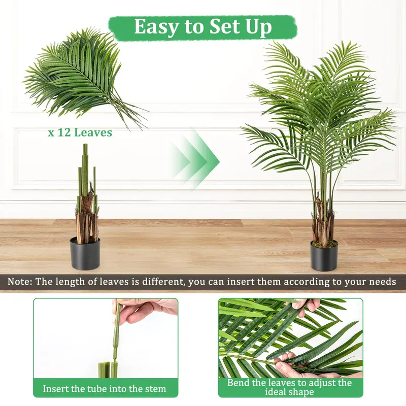 Goplus Kunstpalme, 1,28 m hoch, mit 12 PEVA-Blättern (2er-Pack)