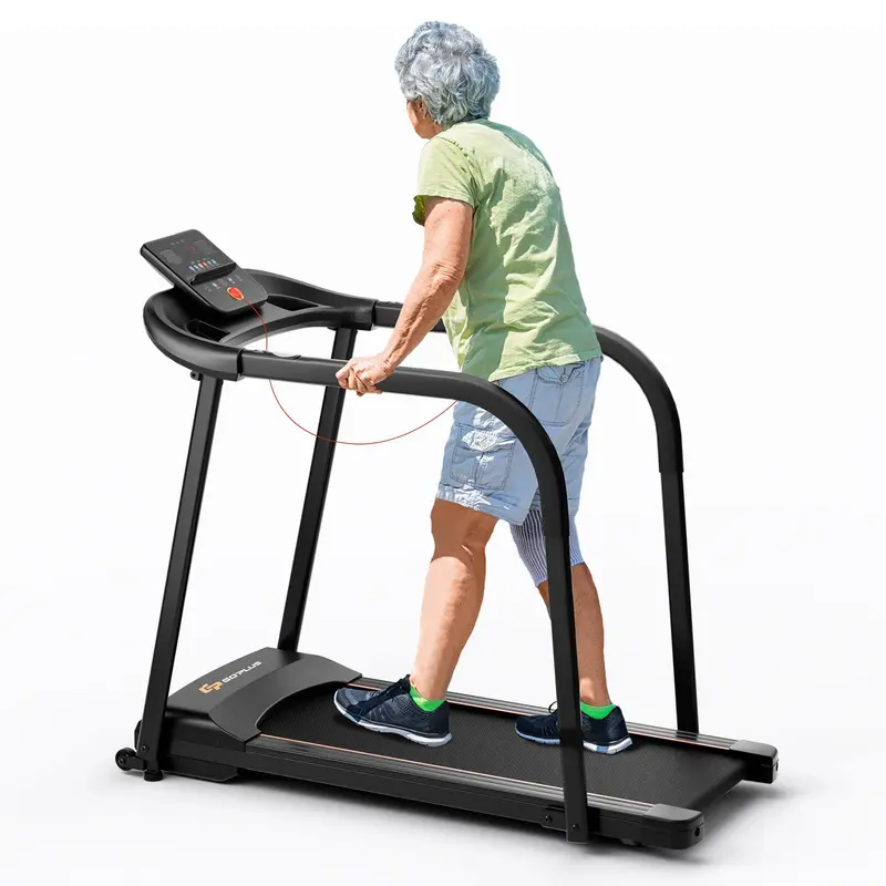 GoPlus Laufband für Senioren mit langen Handläufen, Tragfähigkeit bis 300 lbs, Fitness- und Erholungsgerät für zu Hause mit Pulssensoren