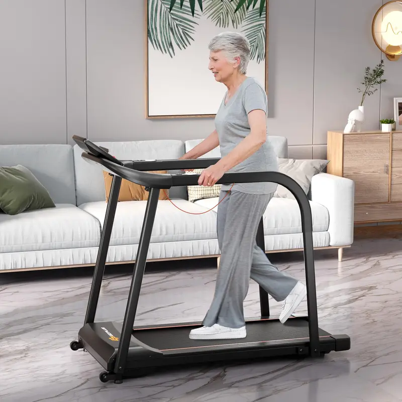 GoPlus Laufband für Senioren mit langen Handläufen, Tragfähigkeit bis 300 lbs, Fitness- und Erholungsgerät für zu Hause mit Pulssensoren 2