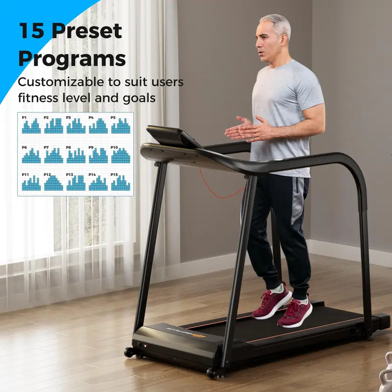 GoPlus Laufband für Senioren mit langen Handläufen, Tragfähigkeit bis 300 lbs, Fitness- und Erholungsgerät für zu Hause mit Pulssensoren