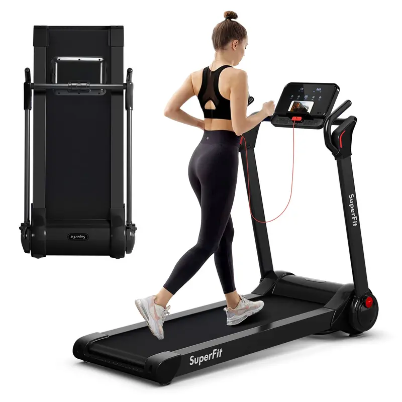 Goplus Laufband mit 2,25 PS und Klappfunktion, elektrisches Superfit-Laufband mit LED-Display