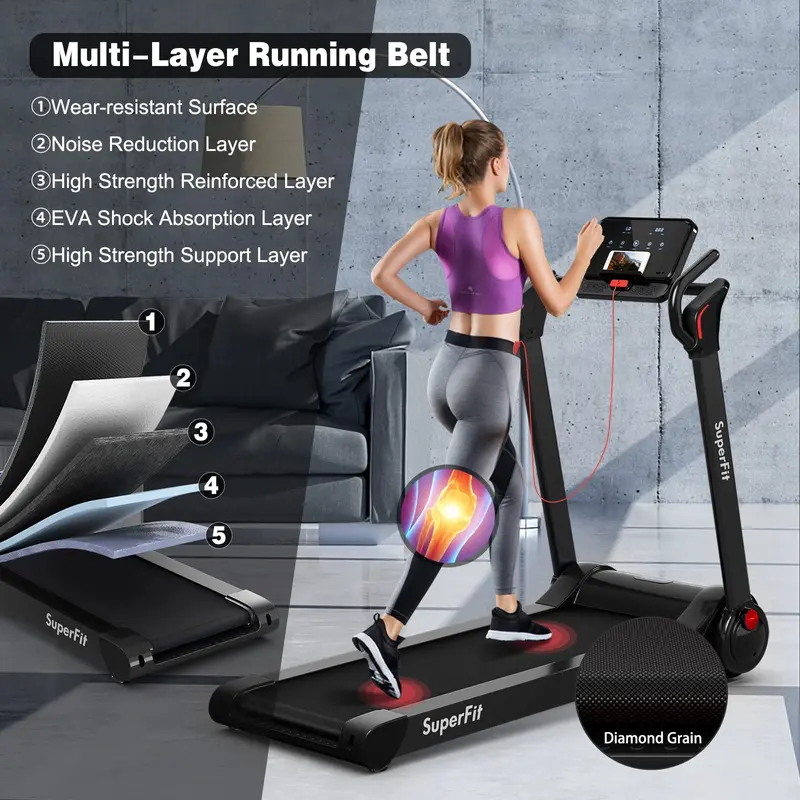 Goplus Laufband mit 2,25 PS und Klappfunktion, elektrisches Superfit-Laufband mit LED-Display