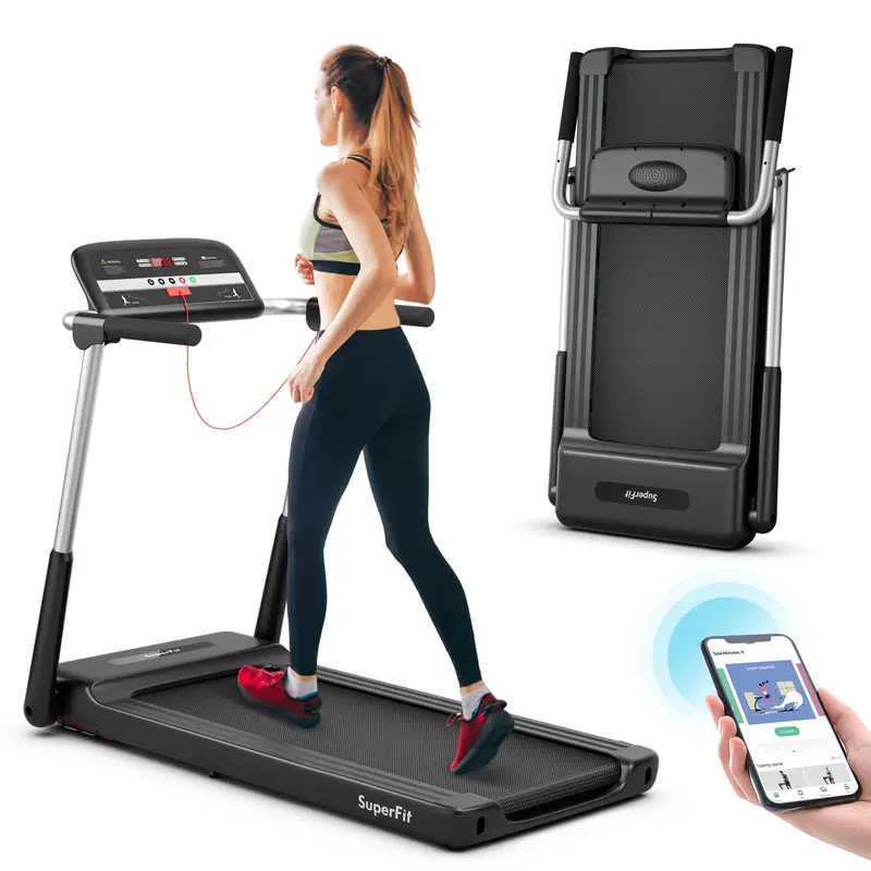 Goplus Laufband mit 2,25 PS und Klappfunktion, kompaktes Superfit-Laufband mit LED-Display und App-Steuerung