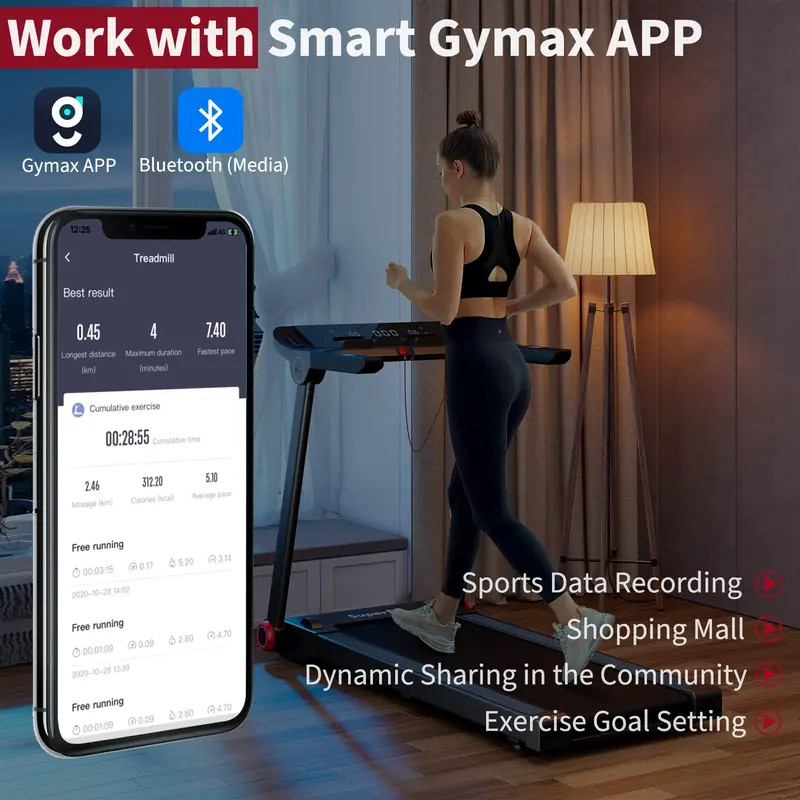Goplus Laufband mit 3,75 PS und Klappfunktion, freistehendes Superfit-Laufband mit App und 12 vorprogrammierten Trainingsprogrammen