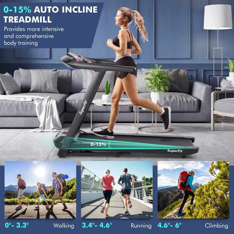 GoPlus Laufband mit 4,75 PS, klappbar, 15 % automatische Steigung, elektrisches Superfit-Laufband mit Sprach- und App-Steuerung 2