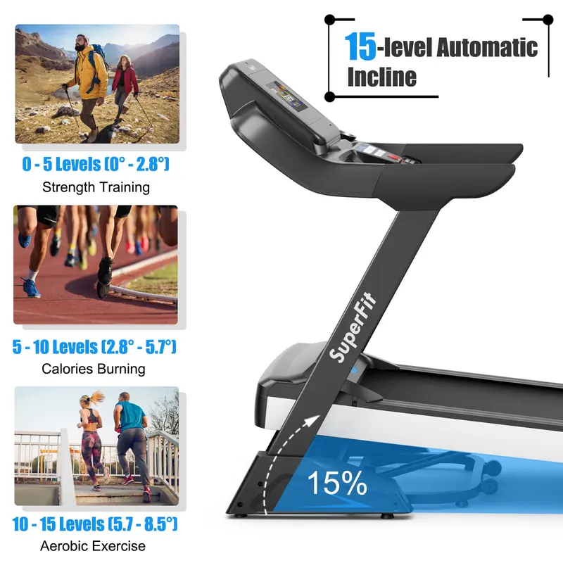 GoPlus Laufband mit 4,75 PS, klappbar, 15 % automatischer Steigung und App-Anbindung – Hochleistungs-Laufband für den professionellen Einsatz (Superfit), mit 20 vorprogrammierten Trainingsprogrammen 2