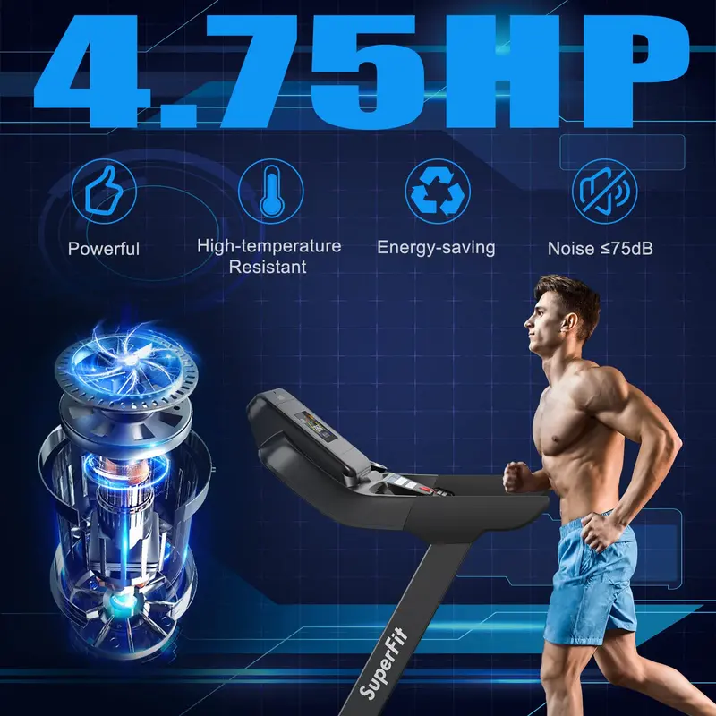 GoPlus Laufband mit 4,75 PS, klappbar, 15 % automatischer Steigung und App-Anbindung – Hochleistungs-Laufband für den professionellen Einsatz (Superfit), mit 20 vorprogrammierten Trainingsprogrammen