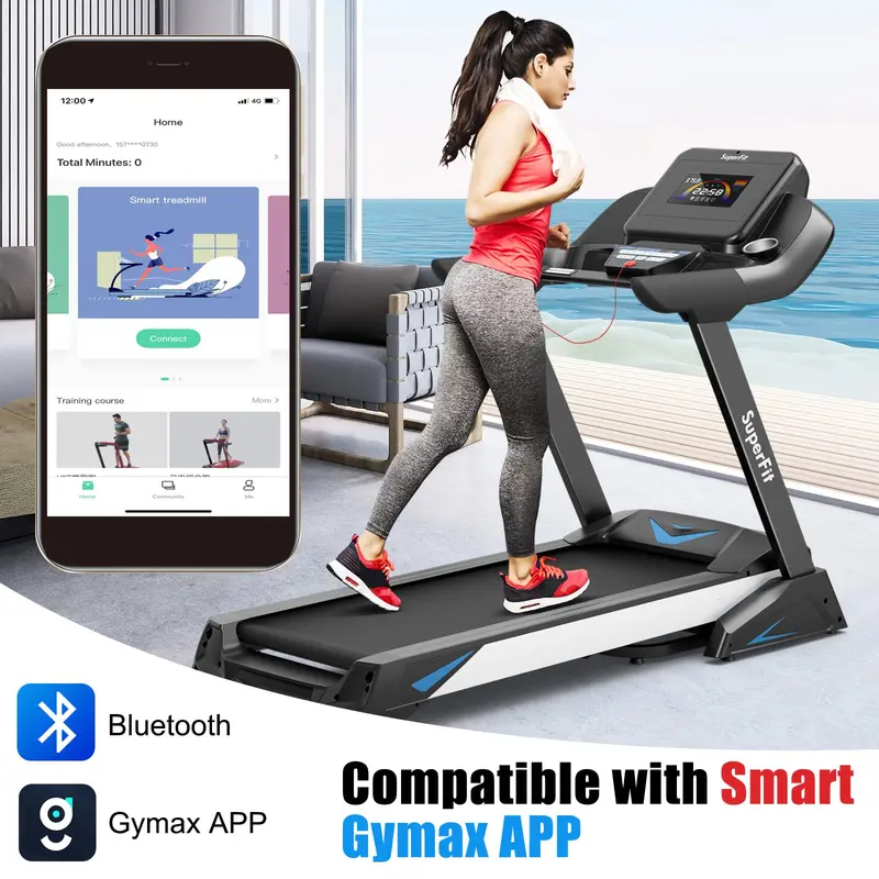 GoPlus Laufband mit 4,75 PS, klappbar, 15 % automatischer Steigung und App-Anbindung – Hochleistungs-Laufband für den professionellen Einsatz (Superfit), mit 20 vorprogrammierten Trainingsprogrammen