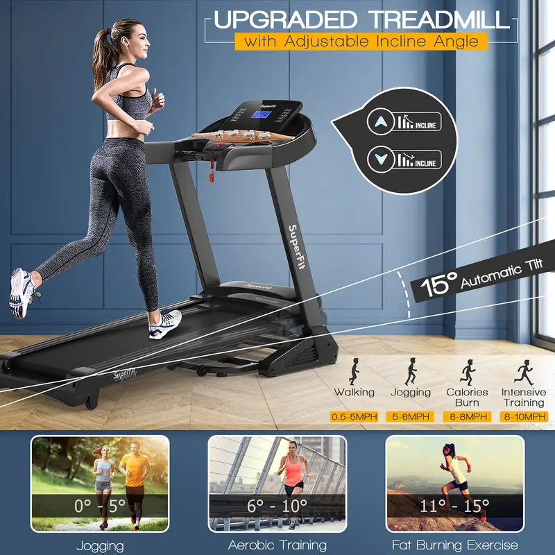 GoPlus Laufband mit Klappfunktion, 3,75 PS, mit Neigungsfunktion, elektrisches Superfit-Laufband mit App-Steuerung, 12 voreingestellten und 3 individuellen Trainingsprogrammen 2