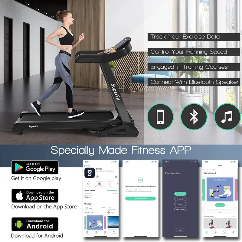 GoPlus Laufband mit Klappfunktion, 3,75 PS, mit Neigungsfunktion, elektrisches Superfit-Laufband mit App-Steuerung, 12 voreingestellten und 3 individuellen Trainingsprogrammen