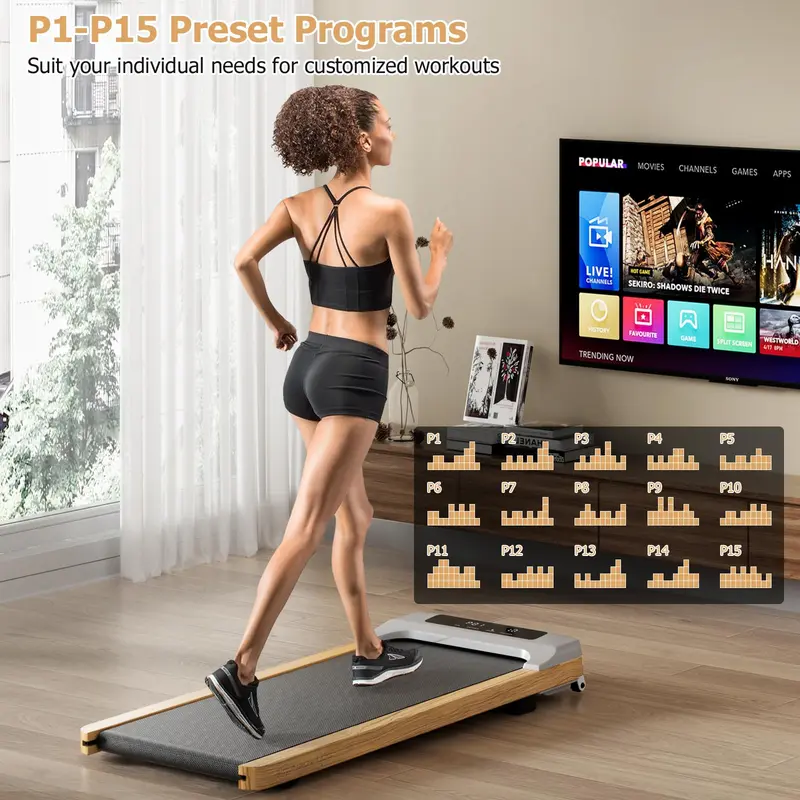 Goplus Laufpad, höhenverstellbares Holz-Laufband für unter den Schreibtisch – ideal für Zuhause und Büro
