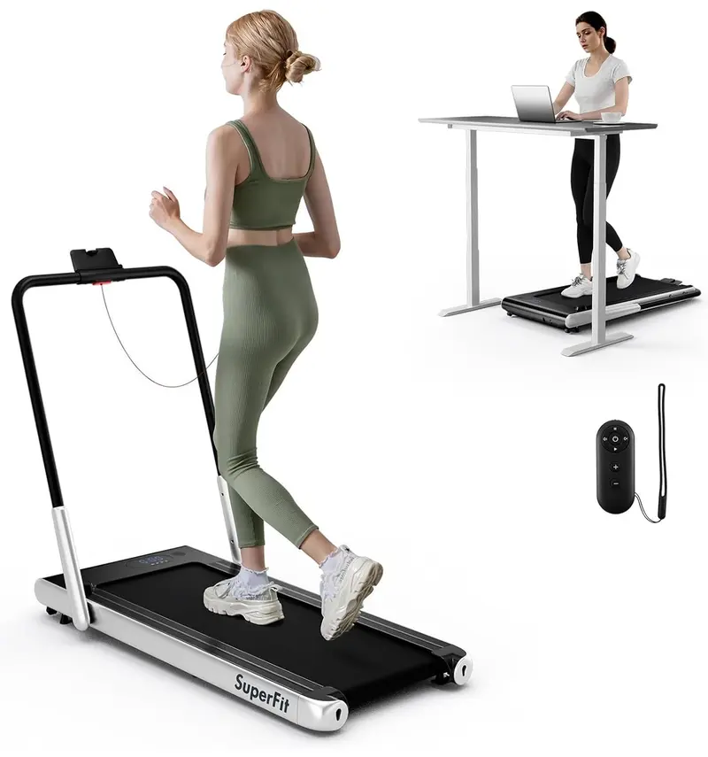 Goplus Laufpad mit 154 kg Tragkraft, mit Handgriff, unter dem Schreibtisch verwendbar – Laufband mit App-Anbindung