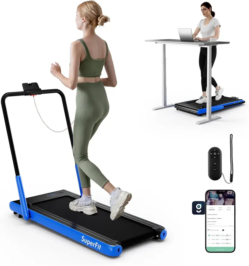 Goplus Laufpad mit 154 kg Tragkraft, mit Handgriff, unter dem Schreibtisch verwendbar – Laufband mit App-Anbindung