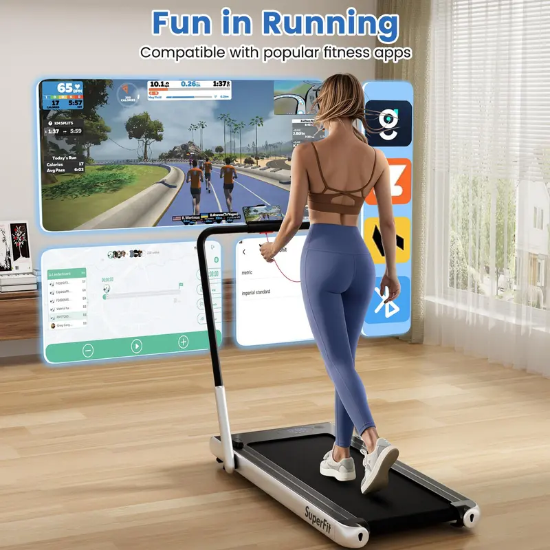 Goplus Laufpad mit 154 kg Tragkraft, mit Handgriff, unter dem Schreibtisch verwendbar – Laufband mit App-Anbindung