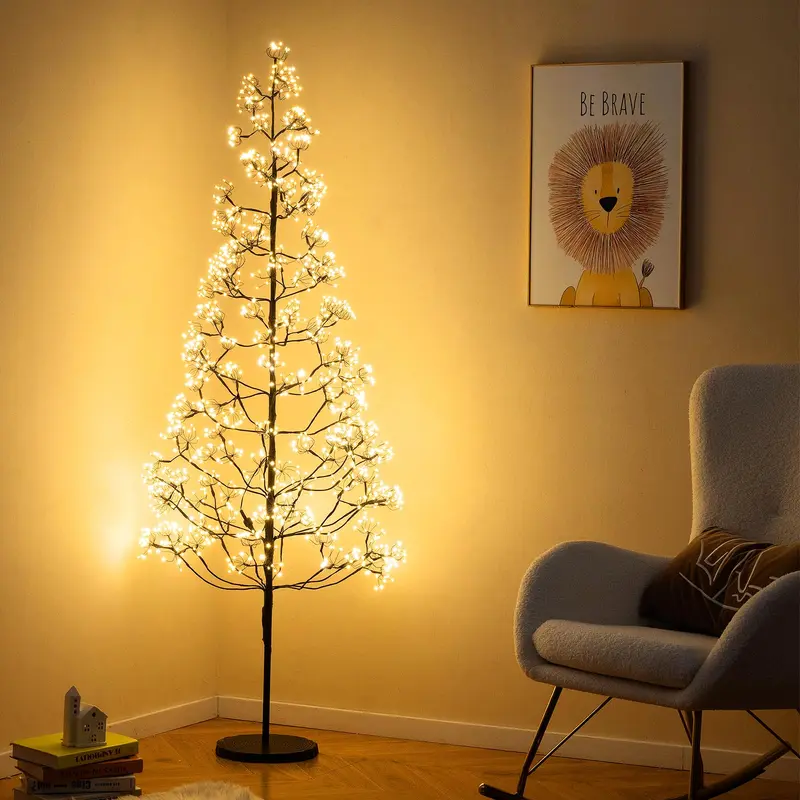 GoPlus LED-Alpenbaum aus Kunststoff, 1,5 / 1,8 / 2,1 m, mit 1000 warmweißen LED-Leuchten, vorverkabelter künstlicher Zedernbaum mit beschwerter Basis
